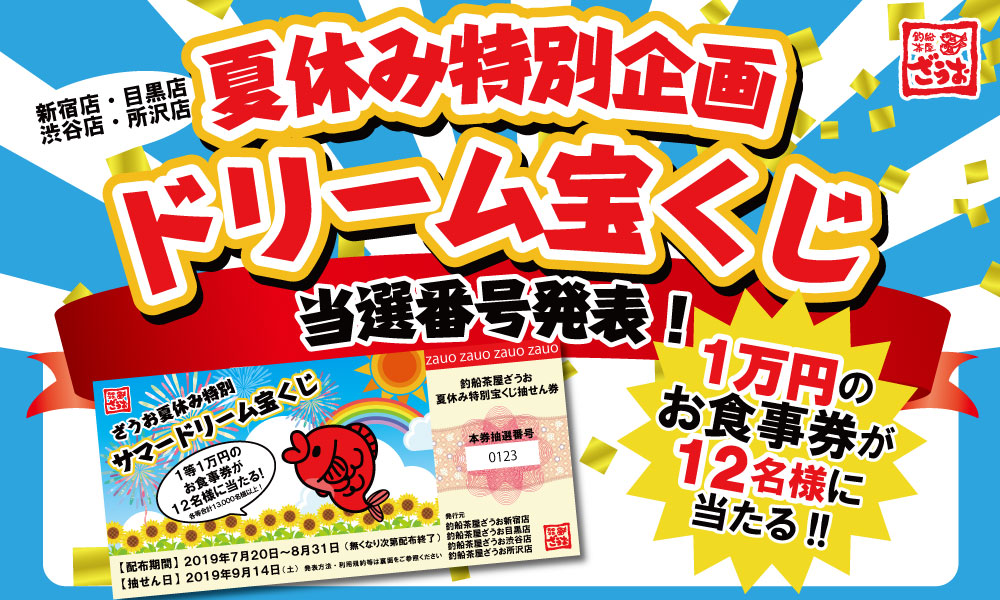 夏休みドリーム宝くじの当選番号発表！